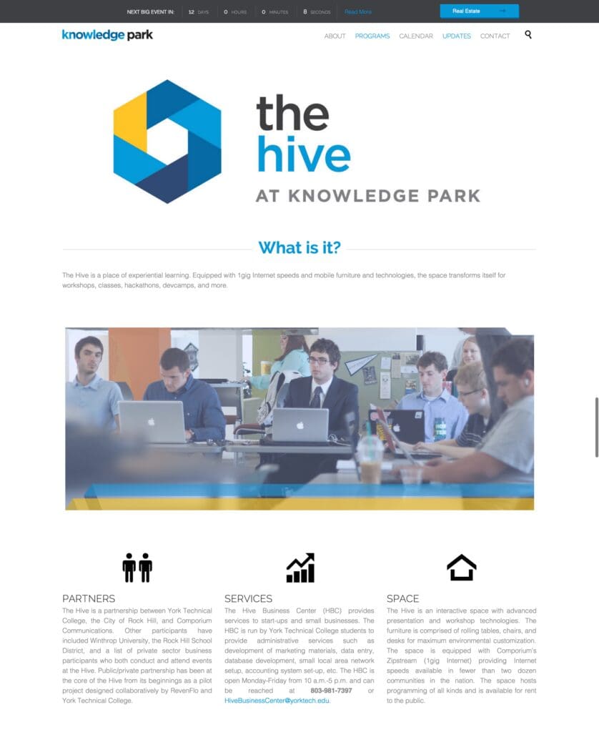 The Hive at Knowledge Park website screenshot
